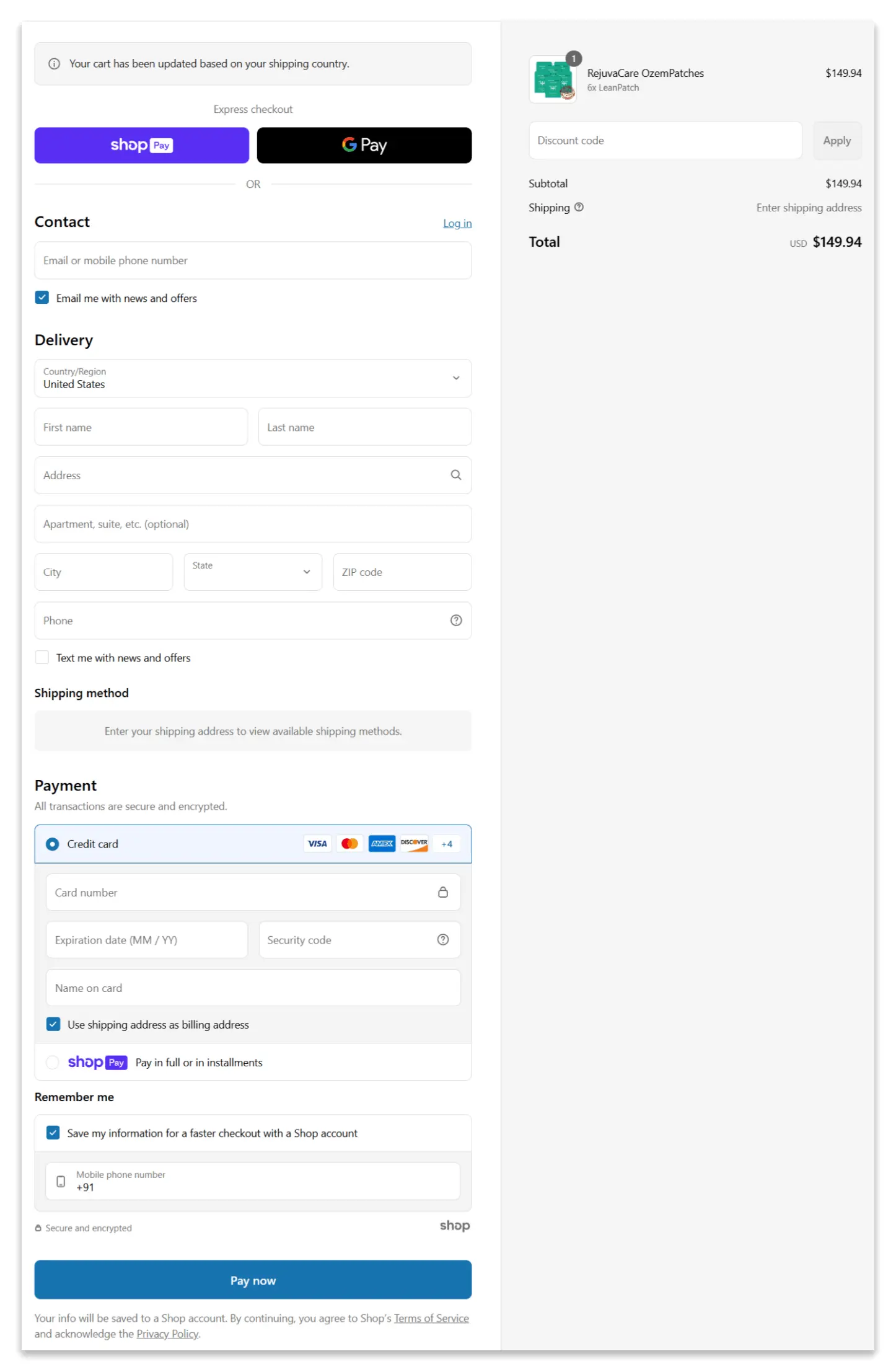 OzemPatches secure checkout page
